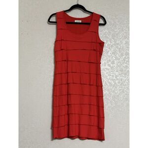 Calvin Klein Red Tiered Ruffle Sleeveless Knee‎ Length Shift Dress Petite 10P